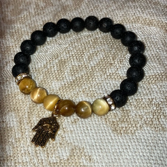 🌋 LAVAROCK & CATSEYE BRACELET — 7” EXPANDABLE - Picture 1 of 9
